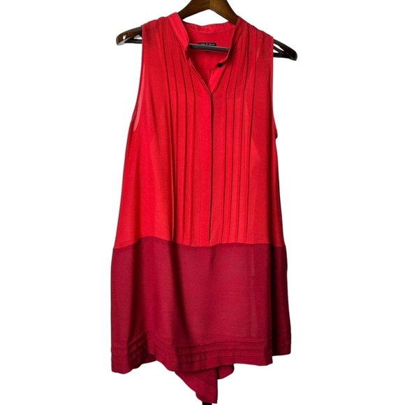 Rag & Bone Size 6 Color Block High Low Sleeveless Top Collared 100% Silk Red - Picture 13 of 13